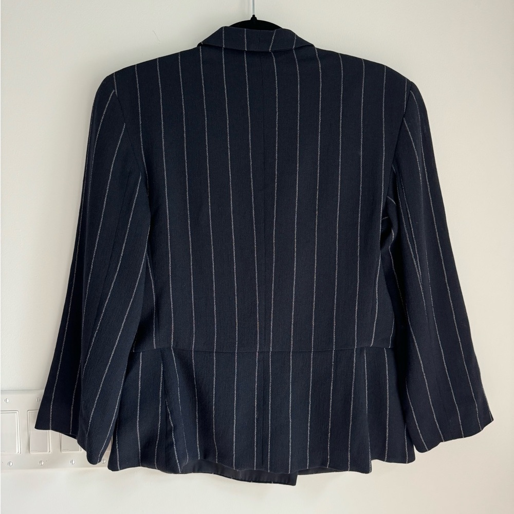 ARMANI COLLEZIONI Sz 8 Vintage Striped Navy Wool Blend Notched Collared - Picture 5 of 9